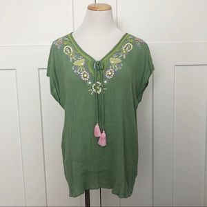 Anthropologie Floreat Tassel Embroidered Top